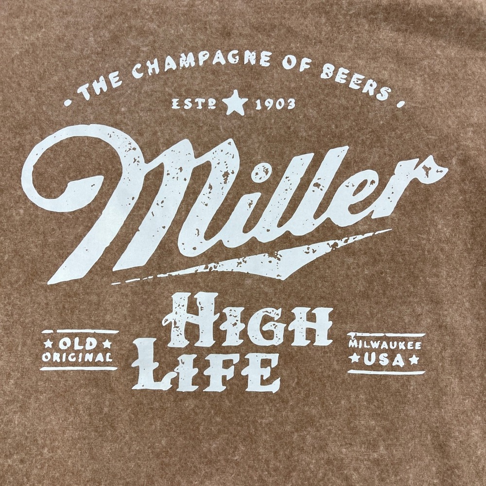 Miller Men XXXL Brown T-Shirt High Life Graphic Acid Wash Beer Tee